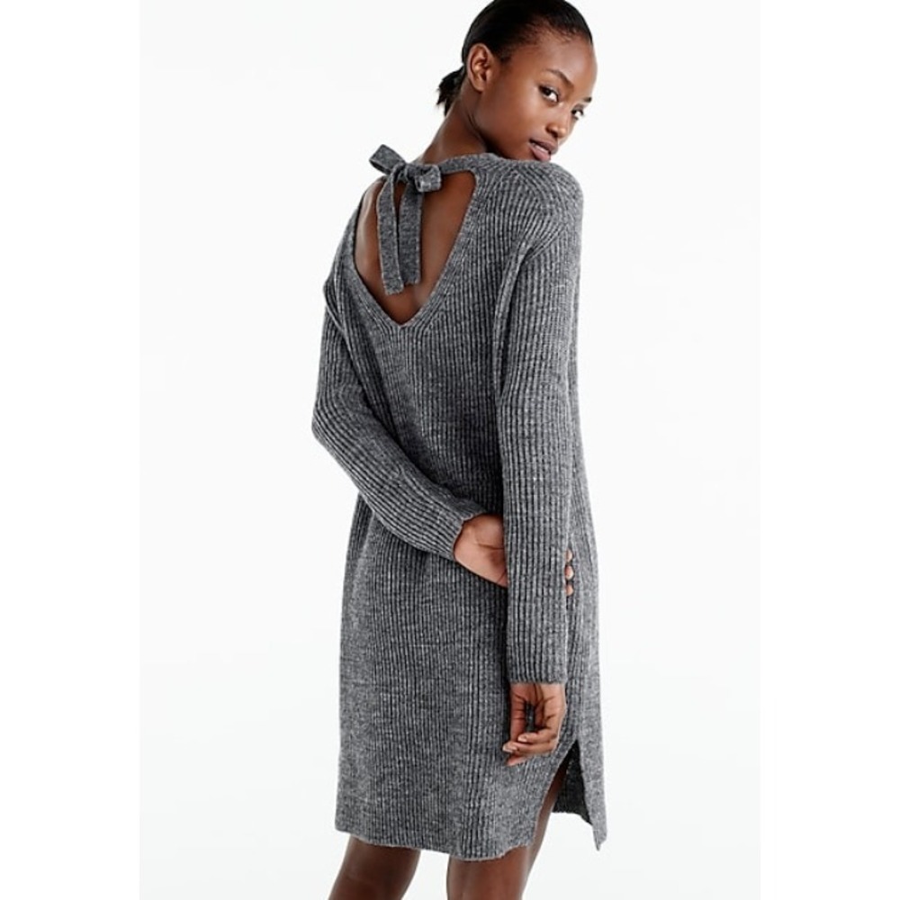 J.Crew Sweater Dress Womens Medium Gray Tie‎ Back Ribbed Knit Alpaca Wool Blend